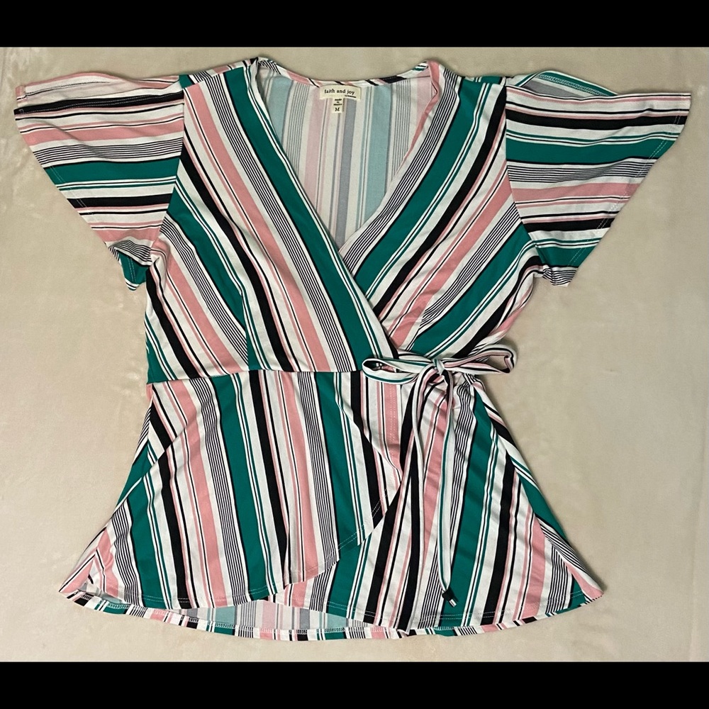 Faith and Joy Striped Top with V-Neck